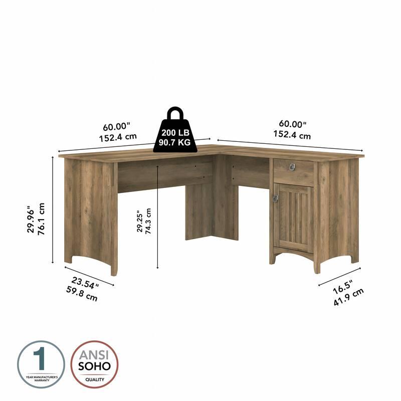 Bush Furniture Salinas 60W L Shaped Desk with Drawers and Storage