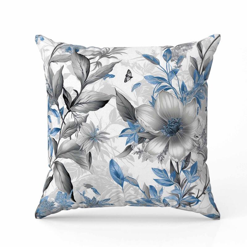 Exquisite Floral Breeze Faux Suede Reversible Throw Pillow Blue and Grey