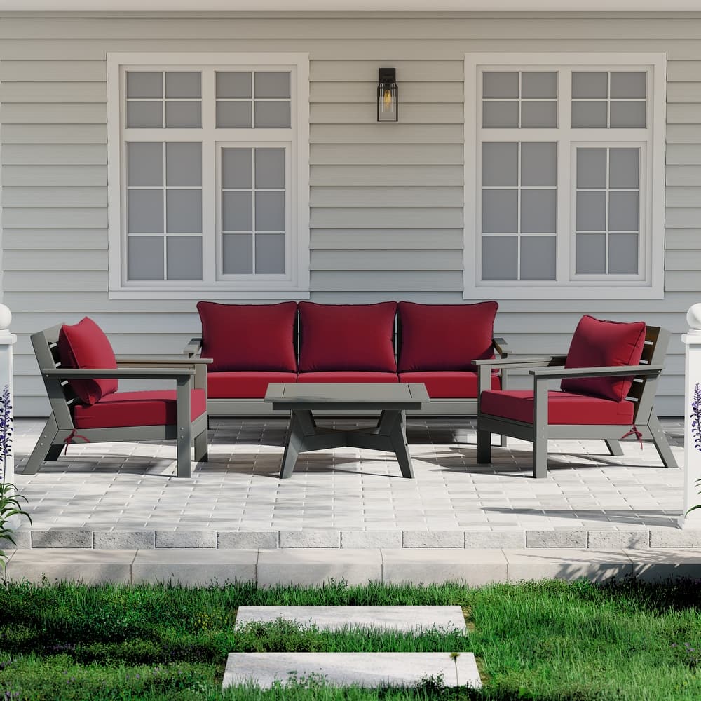 Birchwood All Weather HDPE Outdoor Patio Gray Deep Seating Conversation Set (6-Piece Set)