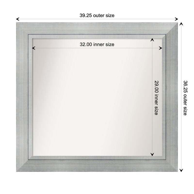 Romano Silver Framed Non-Beveled Custom Wall Mirror, Bathroom Vanity Mirror - Outer Size: 39.25 x 36.25