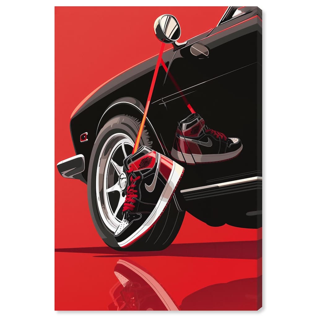 Red Bold Sneaker and Car Canvas by Art Remedy, Gallery Wrapped
