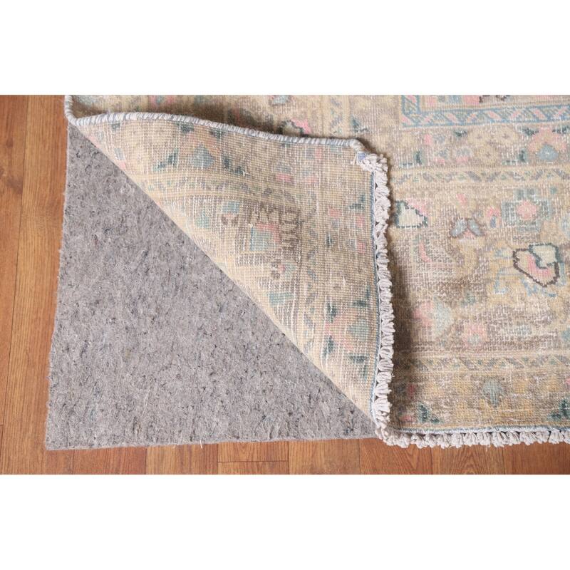 Hand Knotted Oriental 100% Wool Carpet Traditional Floral Yellow & Gold Mashad Area Rug - 11' 11'' X 9' 5''