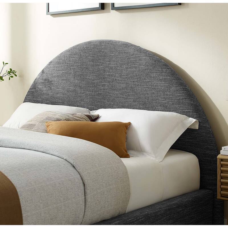 Palmetto Modern Round Headboard Slate Fabric Upholstered Full Size Platform Bed