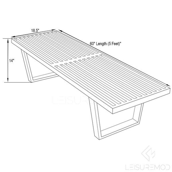 dimension image slide 1 of 3, LeisureMod Inwood Modern Slatted Platform 5 Foot Wood Bench