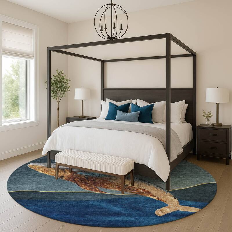 Premium Washable Super Soft Modern Whale Mayfield Rug - Blue - 8' x 8'