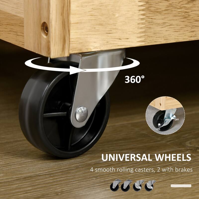 Kitchen Island On Wheels(no include stool) - Natural Wood