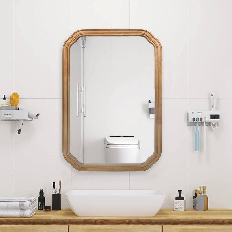 29.72*19.69 inches Functional Mirror with Cabinet, Wood Framed Bathroom Wall Cabinet with Mirror and Adjustable Shelves