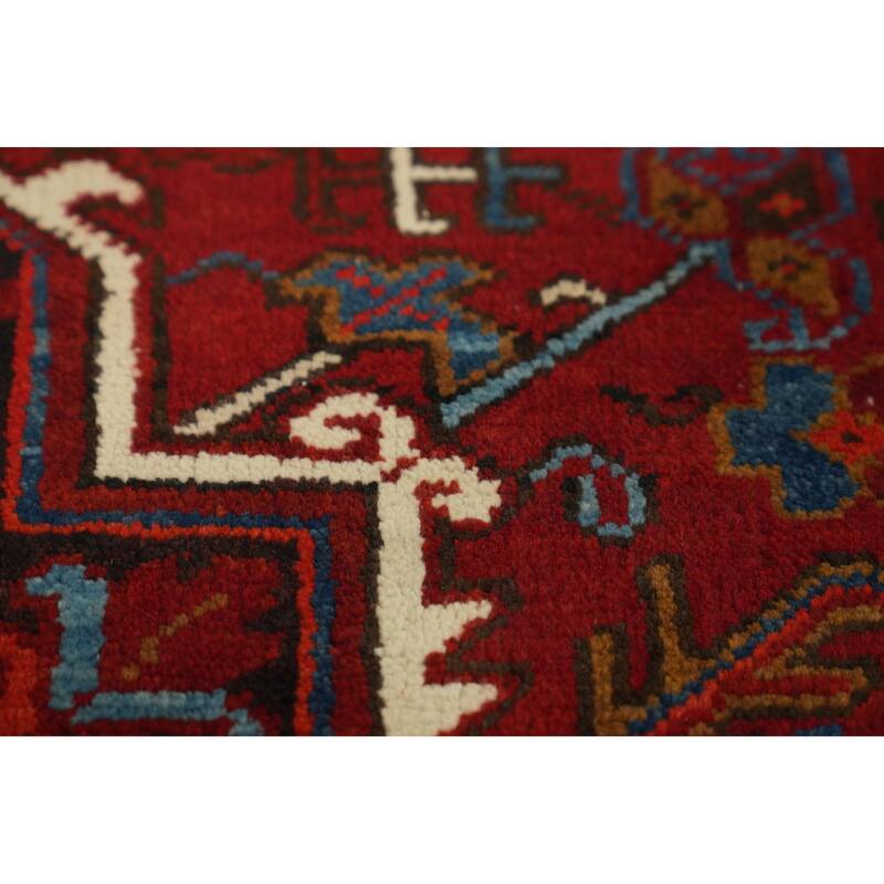 Red Geometric Heriz Serapi Persian Vintage Rug Handmade Wool Carpet - 7'5" x 9'11"