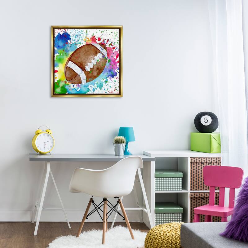 Stupell Vivid Splash & Football Framed Floater Canvas Wall Art Design By Kim Allen