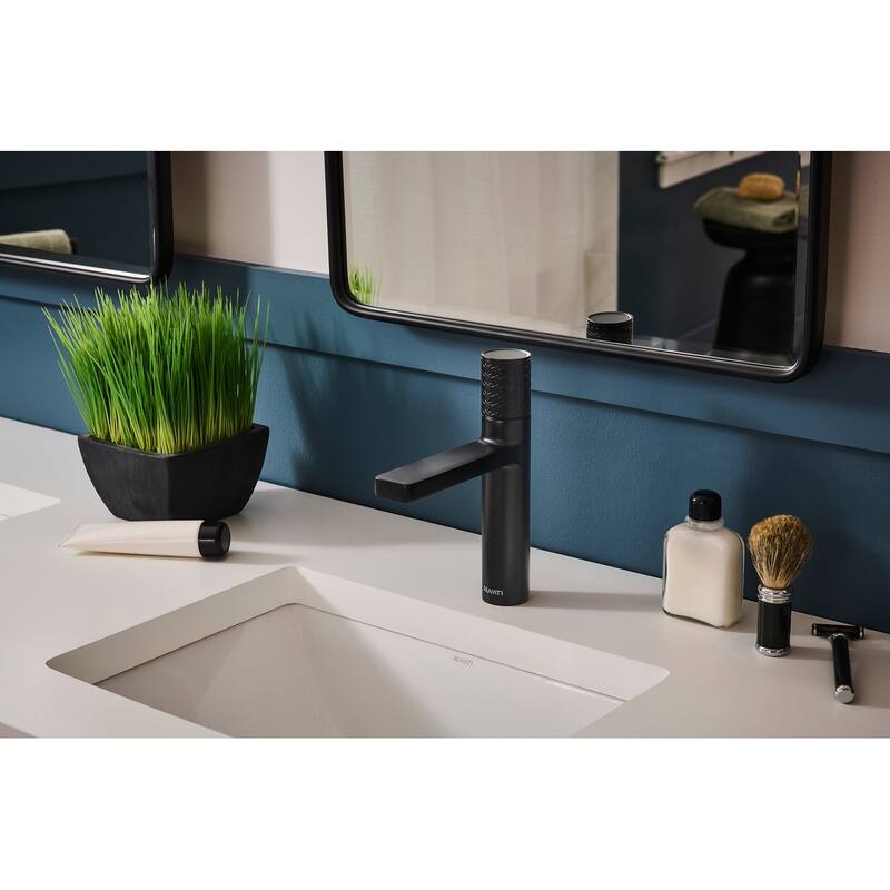 Ruvati Emilio Short Single Handle Cylinder Bathroom Faucet in Gunmental Black PVD - RVF5133BL - 7'6" x 9'6"