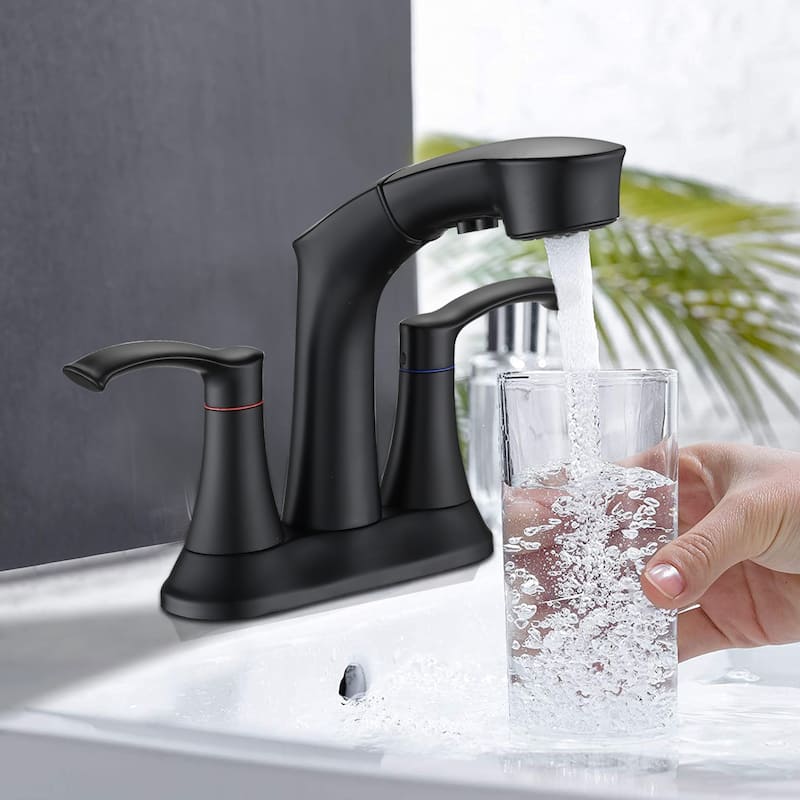2 Handle Bathroom Sink Faucet with Pull Down Sprayer and Removable Aerator, Solid Brass Valve, Anti Fingerprint and Anti Rust