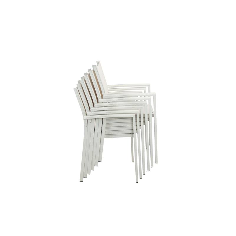 Fifi 21 Inch Set of 6 Dining Chairs, Aluminum Frames, Pure White Fabric