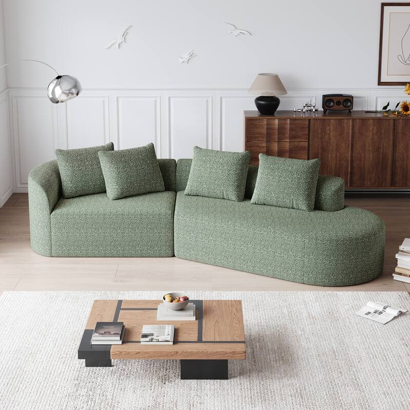 Modular Curved Sectional Sofa, Oversized Chenille Cloud Couch, Compressed Upholstered Sofa with 4 Throw Pillows