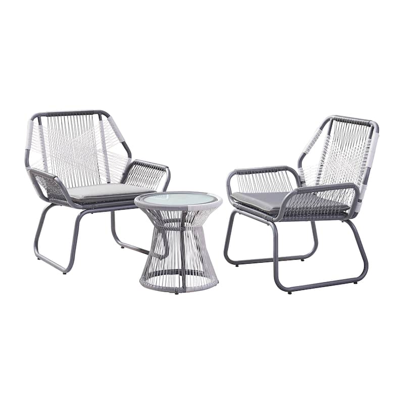 Milan Outdoor 3-pc. Wicker Chat Set by Christopher Knight Home - grey + white + grey