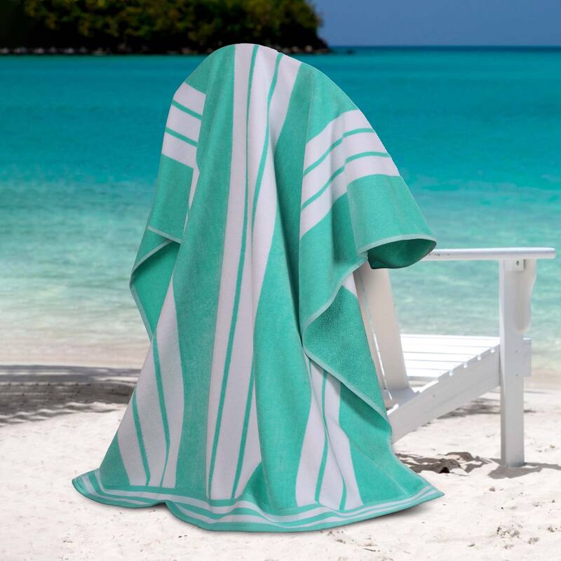 Superior Striped Large Oversized Cotton Beach Towel - Set of 2