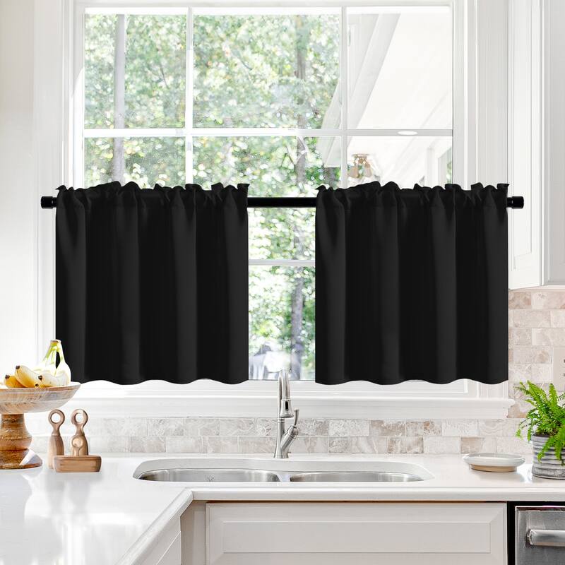 Deconovo Cafe Curtains Rod Pocket Window Short Drapes Tier Pair - W42 x L24 - Black