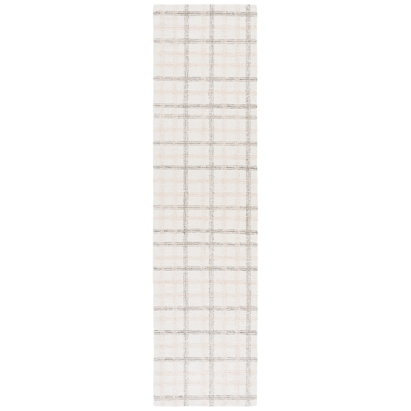 SAFAVIEH Handmade Ebony Sufiya Plaid Wool Rug - 2'3" x 9' Runner - Beige/Ivory
