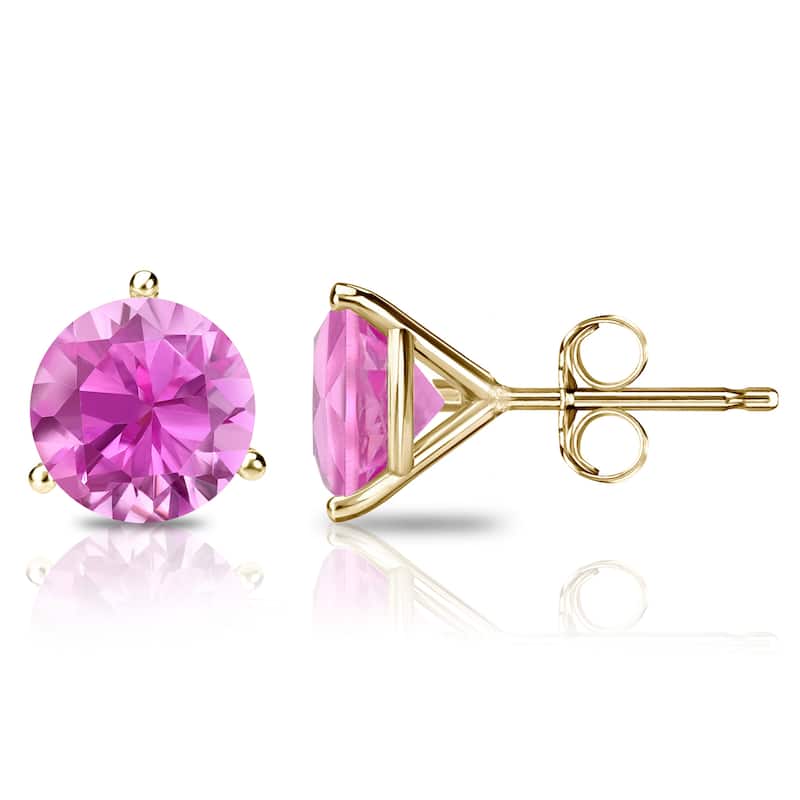 Auriya 14k Gold 2/5ctw Solitaire Pink Sapphire Gemstone Stud Earrings Martini-set