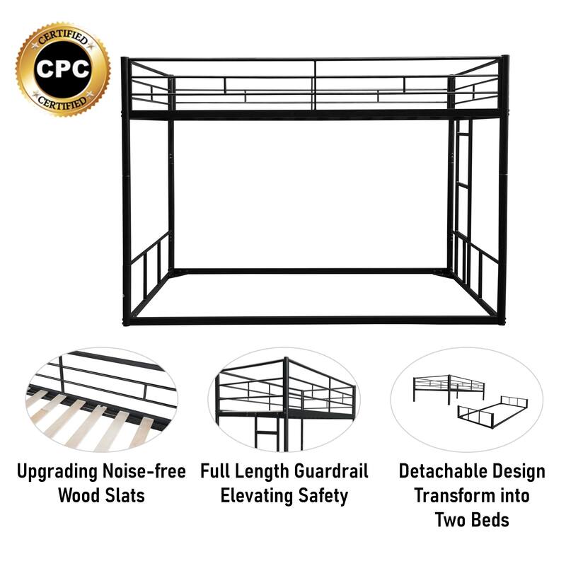Convertible Twin over Twin Bunk Bed with Guardrails, Steel and MDF Construction, Black