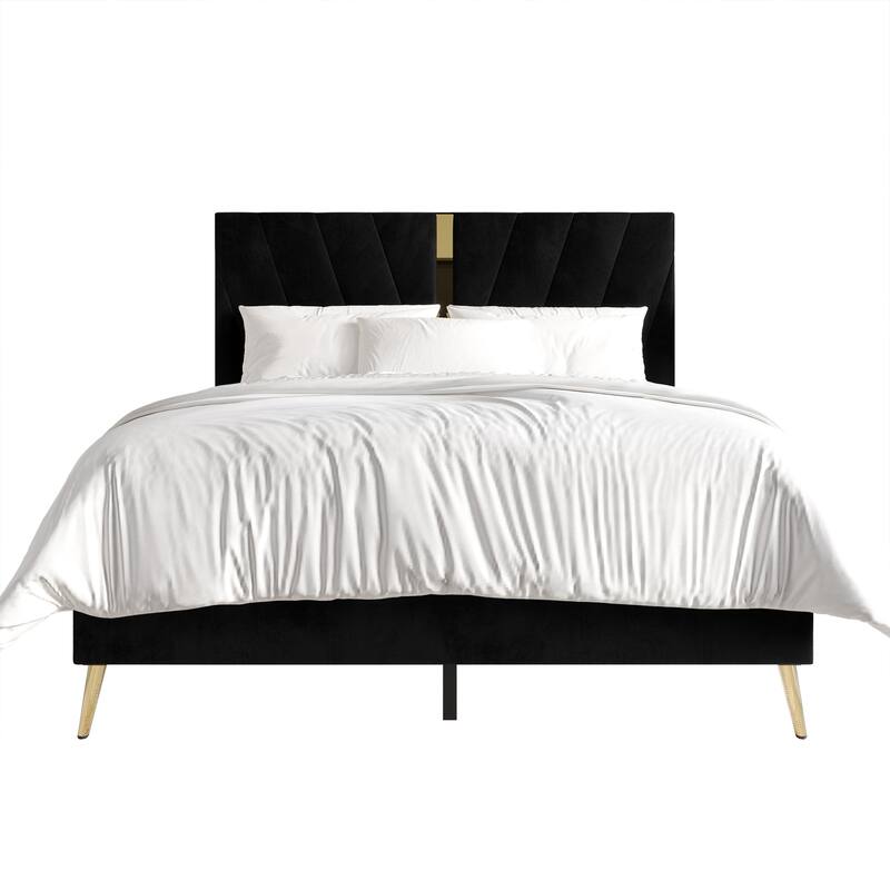 CraftPorch Luxurious Velvet Upholstered Bed - King - Black