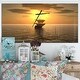 preview thumbnail 3 of 7, Designart 'Ship and Sunset' Oversized Coastal Wall CLock