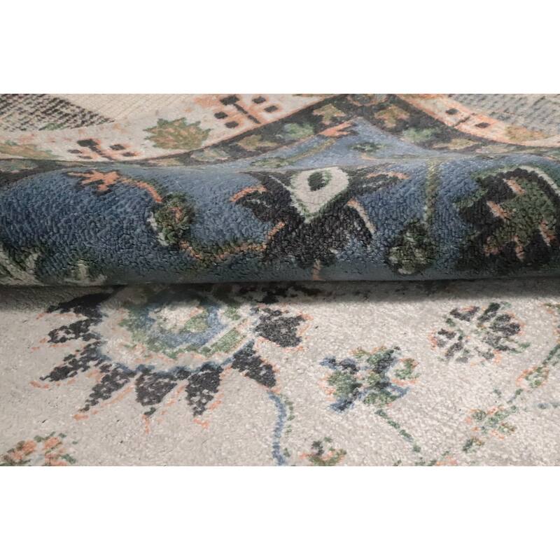 Hand Knotted Oriental Viscose Silk Carpet Transitional All-Over Beige & Ivories Oushak Area Rug - 7' 10'' X 5' 0''