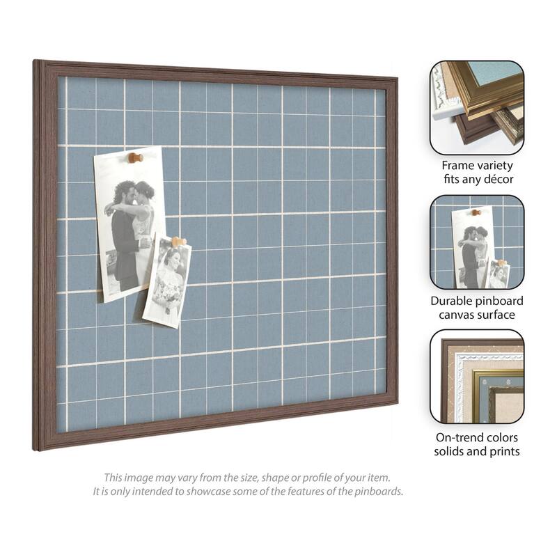 Kate and Laurel Framed Fabric Pinboard Light Blue Plaid Wall Organization