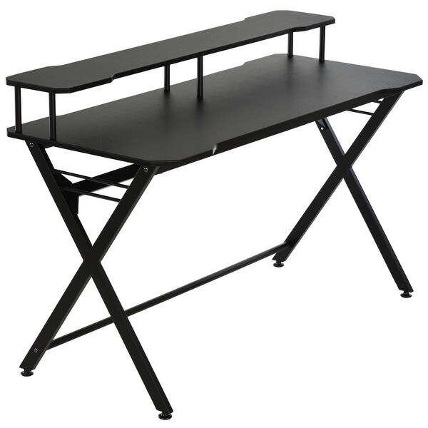 HOMCOM 55 inch Gaming Computer Desk Writing Racing Table Workstation with Headphone Hook Adjustable Feet for Home Office Use