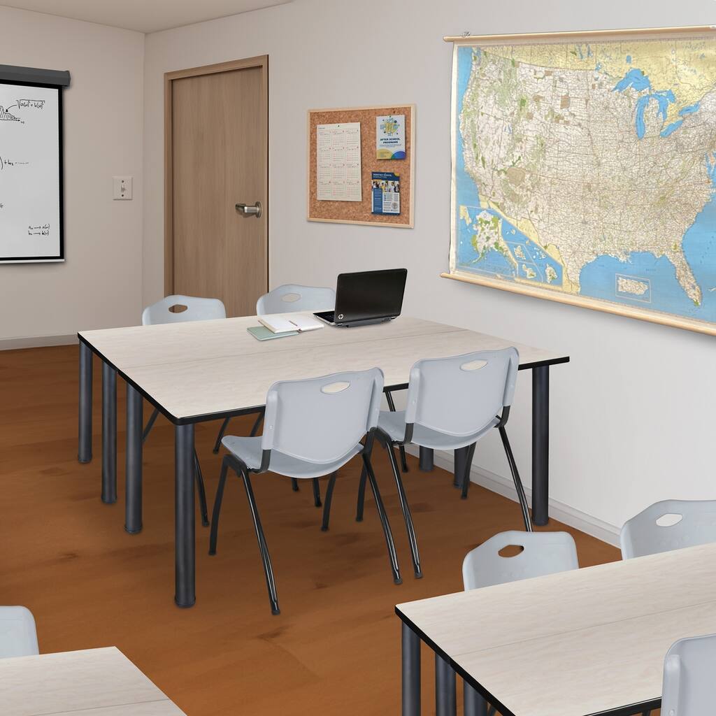 72" x 24" Kee Training Table- Maple/ Black & 2 'M' Stack Chairs- Grey