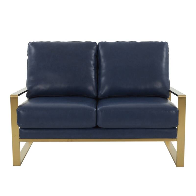 Jefferson Modern Leather/Velvet Loveseat Sofa with Silver/Gold Frame, Removable Cushions Couch for Home and Office