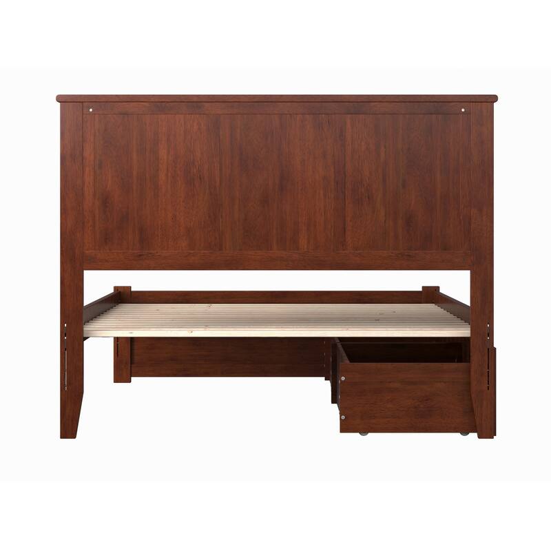 Madison Full Platform Bed with Footboard and 2 Drawers in Walnut
