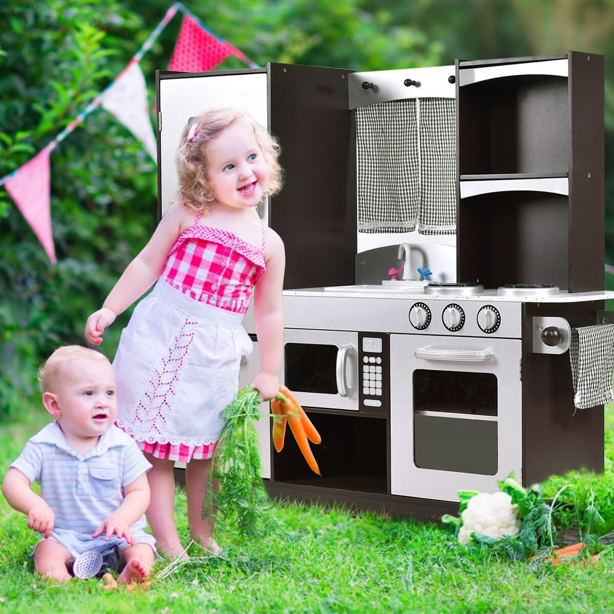Shop Kids Wooden Modern Kitchen Cooking Pretend Play Set Overstock 30090861
