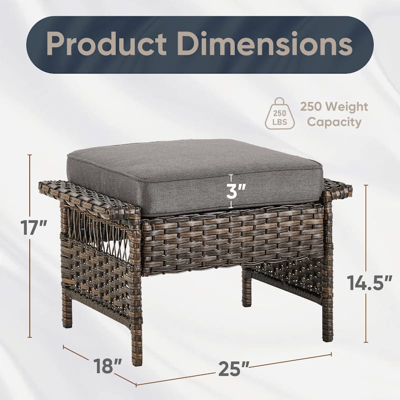 3 Pieces Patio Sofa Ottoman Set - Brown