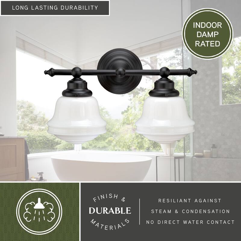 Vaxcel Huntley 2-Light 16-in Oil Rubbed Bronze Farmhouse Vanity Light - 16-in W x 10-in H x 7-in D