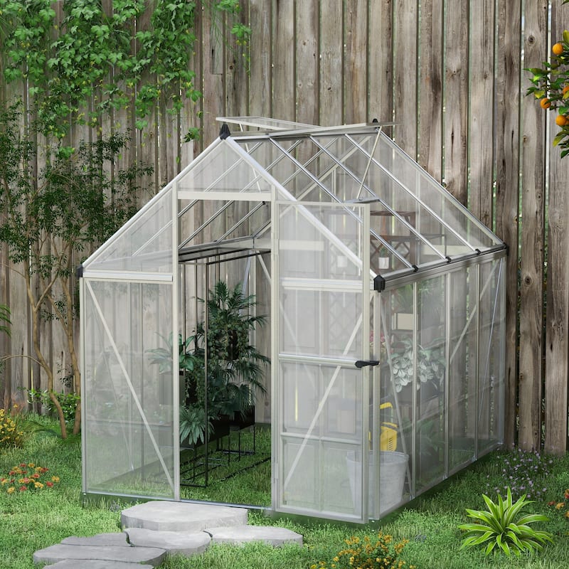 6' x 8' Greenhouse Walk-in Green House, Silver - Aluminum/Plastic - Portable