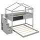 preview thumbnail 6 of 16, Twin over Full House Bunk Bed with Storage Staircase, Blackboard, and Solid Pine Wood Frame, Gray