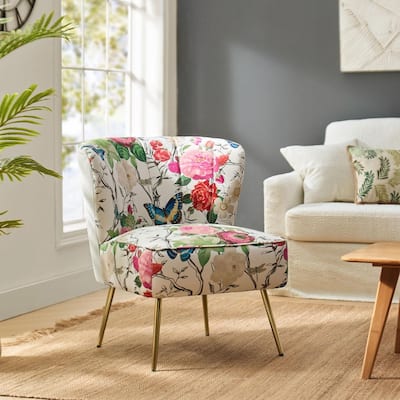 Amata Bold Patterned Tufted Side Chair with Goldtone Legs