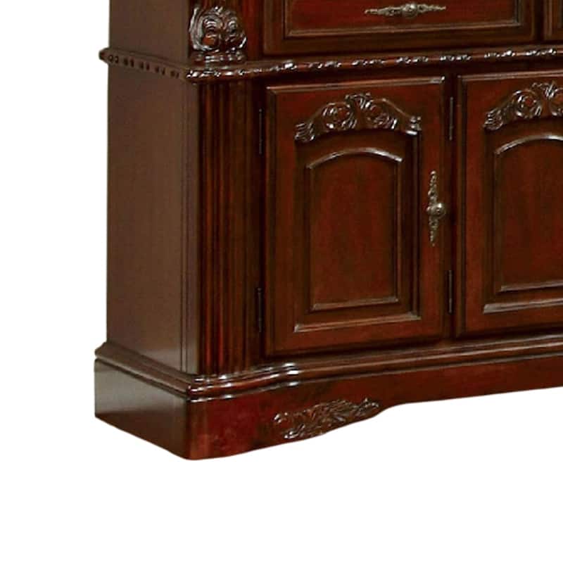 Mina China Buffet Cabinet with Hutch, Glass Doors, Cherry Brown Wood