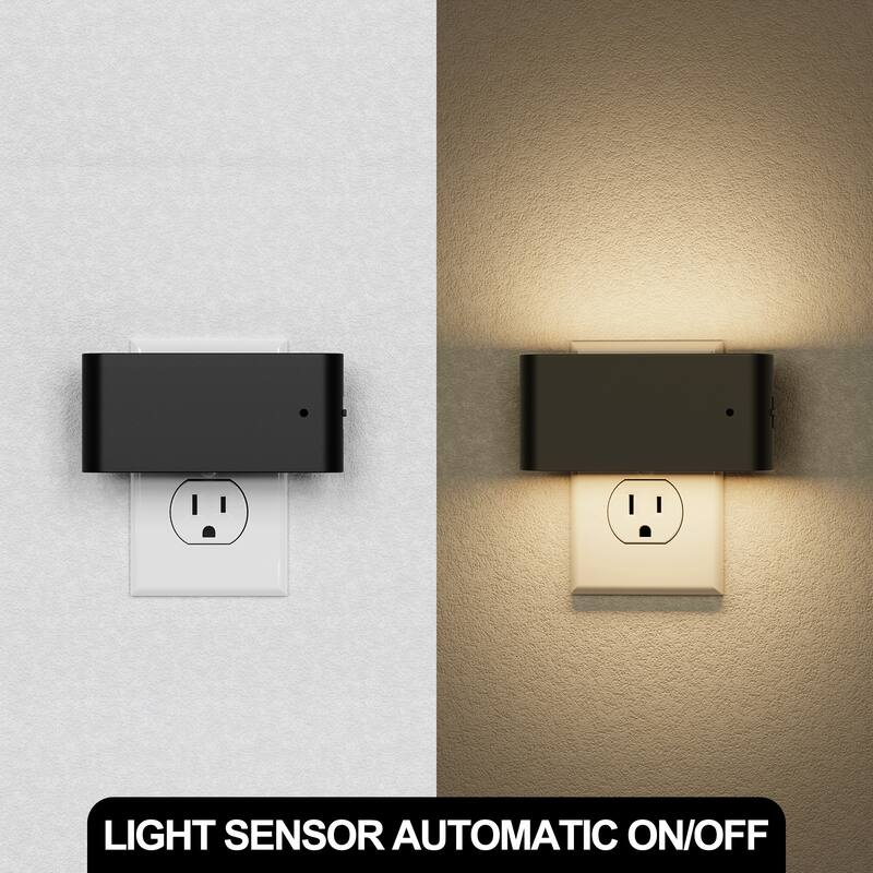 YANSUN 2-Pack Plug-in Light-Sensor Night Light, Horizontal Black Wall Lamp Design