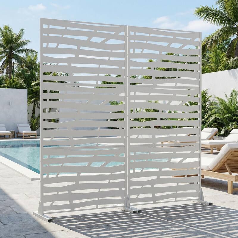 Metal Privacy Screen Fence Panel with Stylish Pattern Set of 2