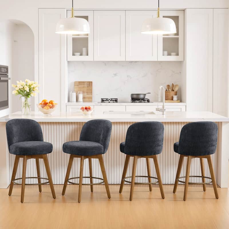 Fabric Upholstered Counter Height Swivel Bar Stools - 37.8"H x 19.7"W x 23.2"D