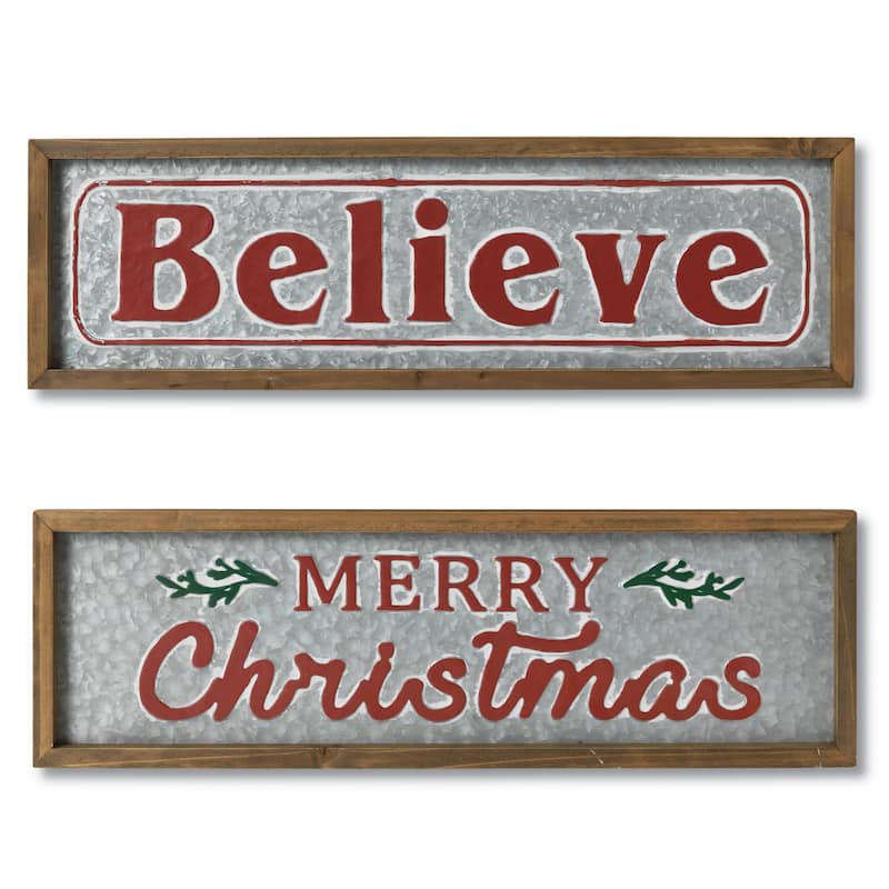Farmhouse Galvanized Metal Christmas Holiday Signs - N/A