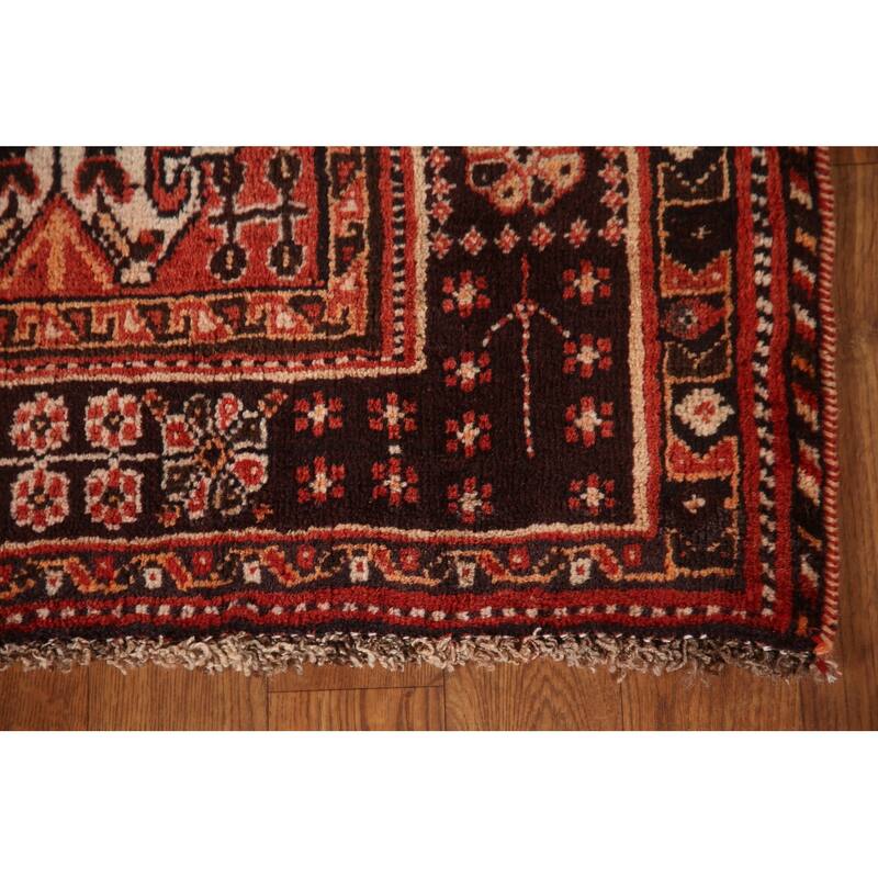 Black Tribal Shiraz Persian Vintage Area Rug Handmade Wool Carpet - 5'4"x 8'0"