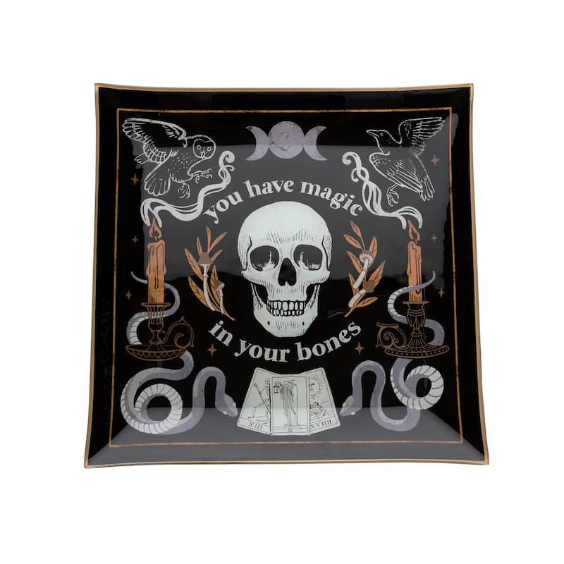 Magic In Your Bones Skull Halloween Glass Tray
