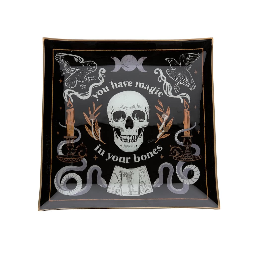 Magic In Your Bones Skull Halloween Glass Tray