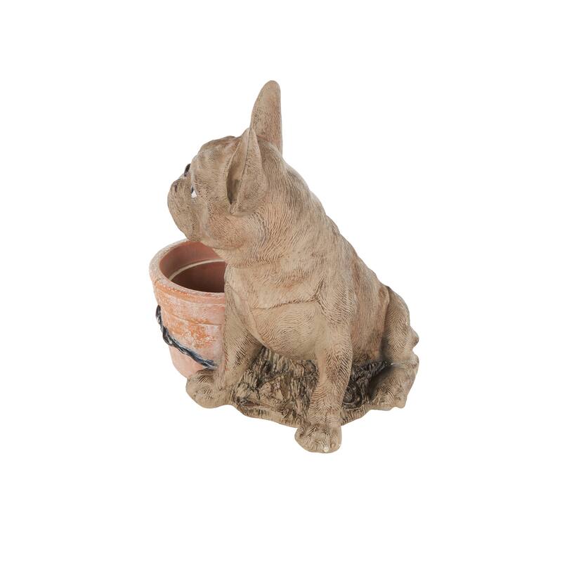 Resin Dog Textured Indoor Outdoor Planter with Antique Pot - Brown - Roche River Decor