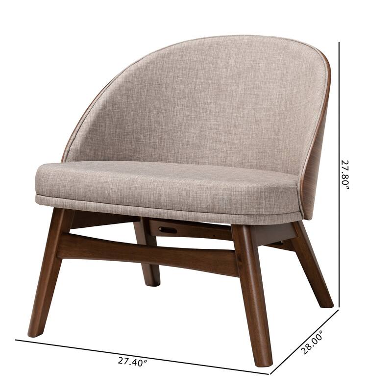 Lovella Mid-Century Modern Grey Fabric and Walnut Brown Finished Wood 2-Piece Accent Chair Set