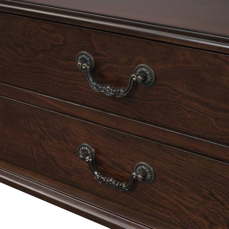 Retro 43" Curved Wood Console Table with 3 Drawers and Open Shelf, Sofa Table Behind Couch for Living Room and Hallway Storage