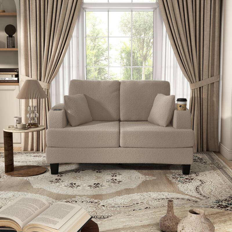 Furniture of America Xenia Modern Boucle Loveseat with Cup Holders
