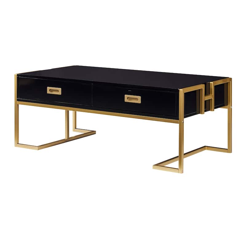 Modern Rectangular Coffee Table with 4 Drawers and Gold Base in 47.3"